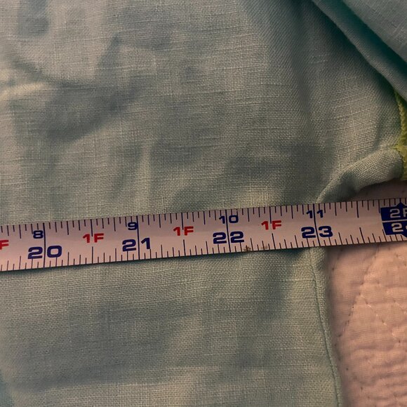 Soft Surroundings 100% Linen Canberra Tunic in turquoise w/ lime green trim - Picture 5 of 6